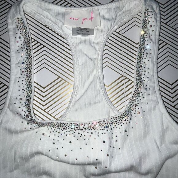 Club Rave Women’s Crop Tank Mini Skirt Set Outfit White Bling Dance Party - Picture 4 of 12